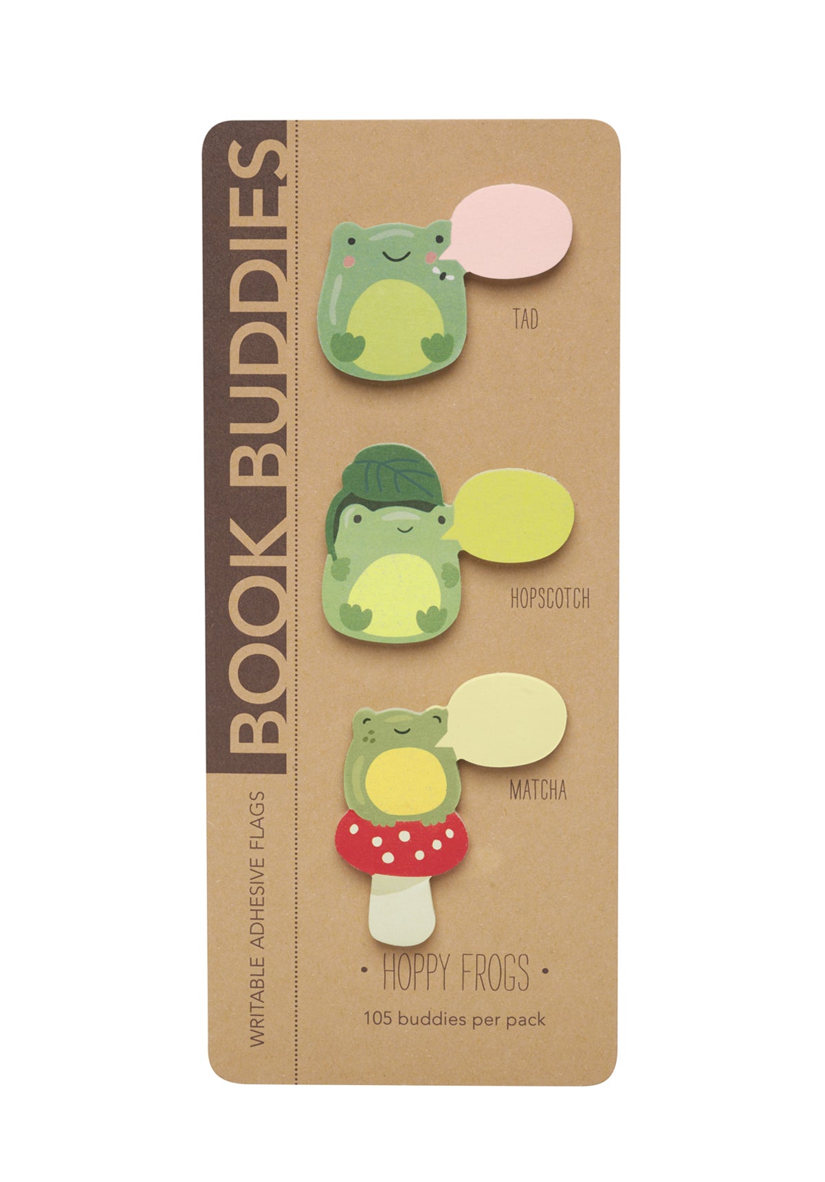 Pack of Book Buddies with frog-shaped bookmarks on a brown card.