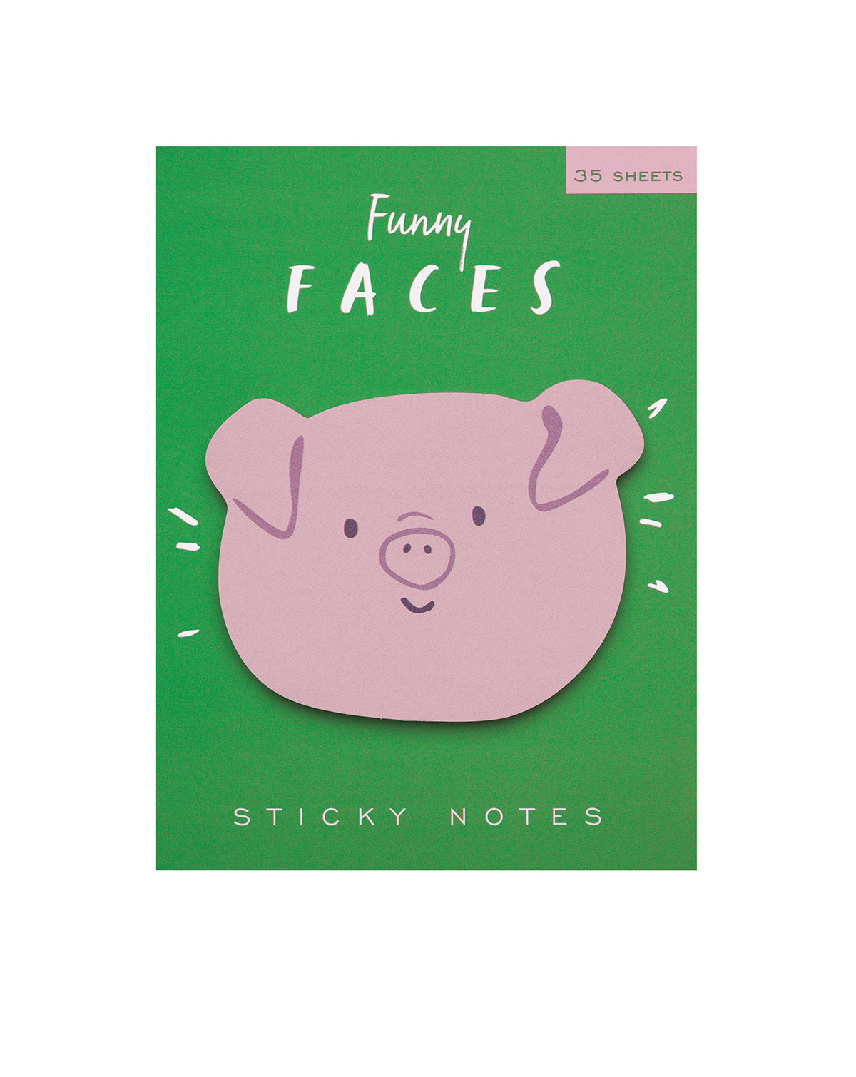 Die cut sticky notes with a pig face design on a green background.