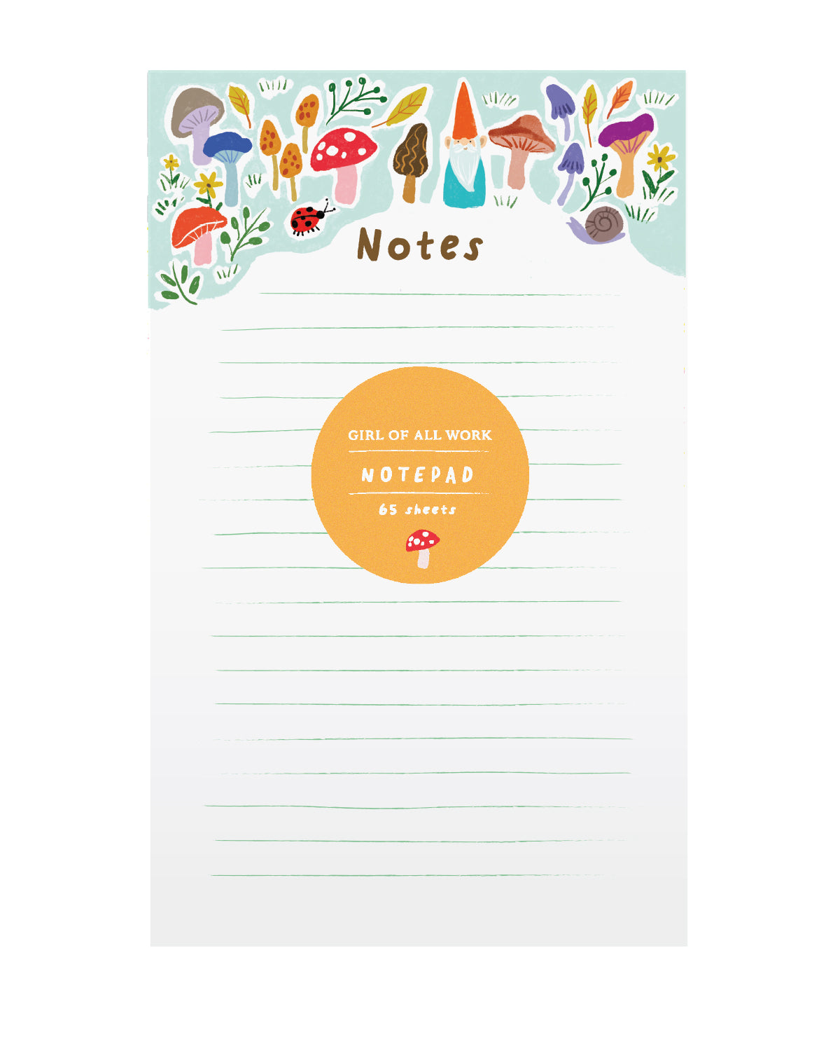 Cozy mushroom design notepad with lined pages for writing.