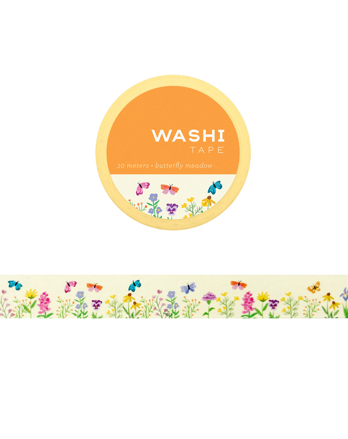 Washi tape with floral and butterfly design.