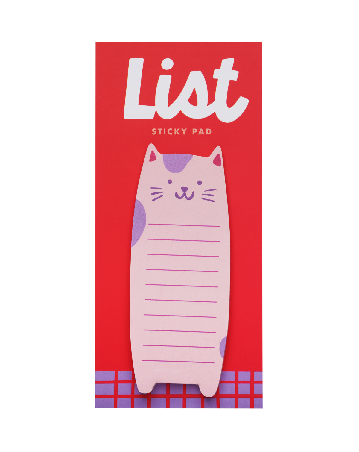 Cat sticky pad on a red packaging card with the word "List" on the top