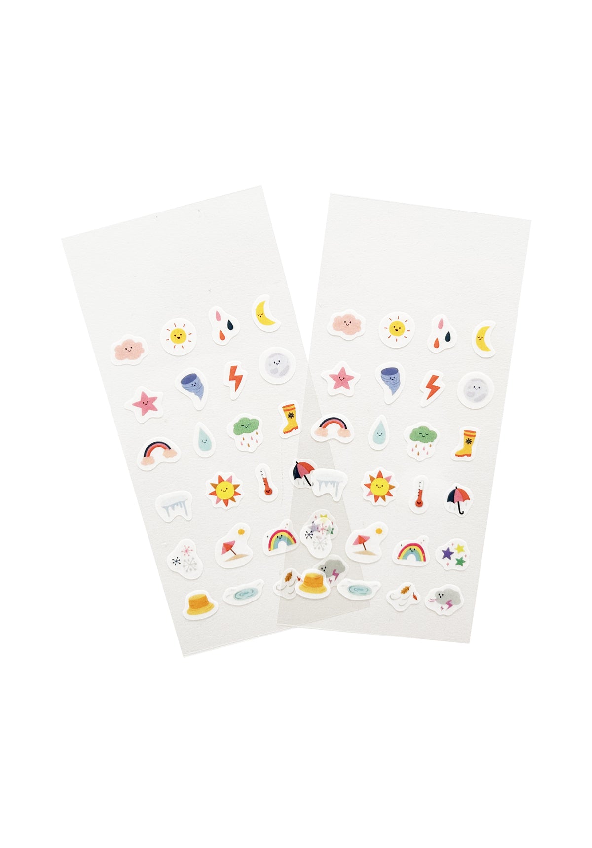 2 sheets of weather-related washi stickers on a white background