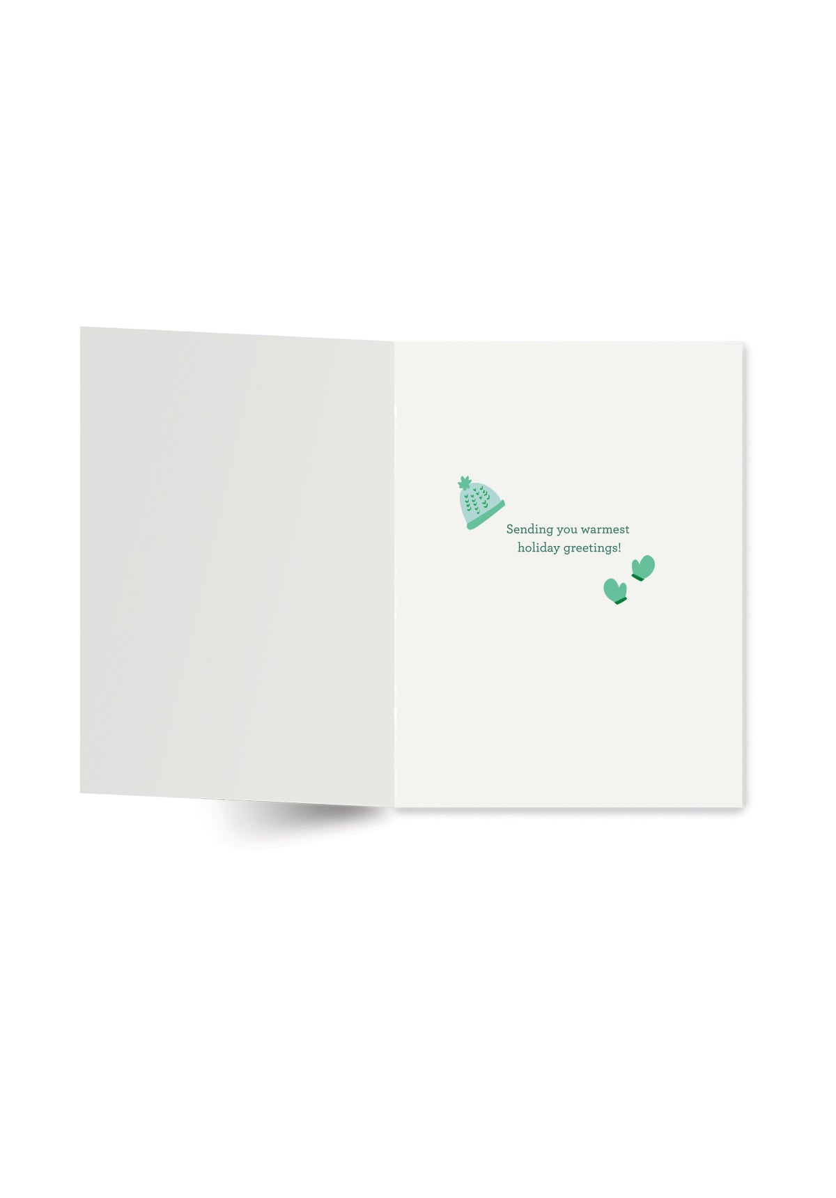 Open greeting card with Christmas-themed illustration on a white background
