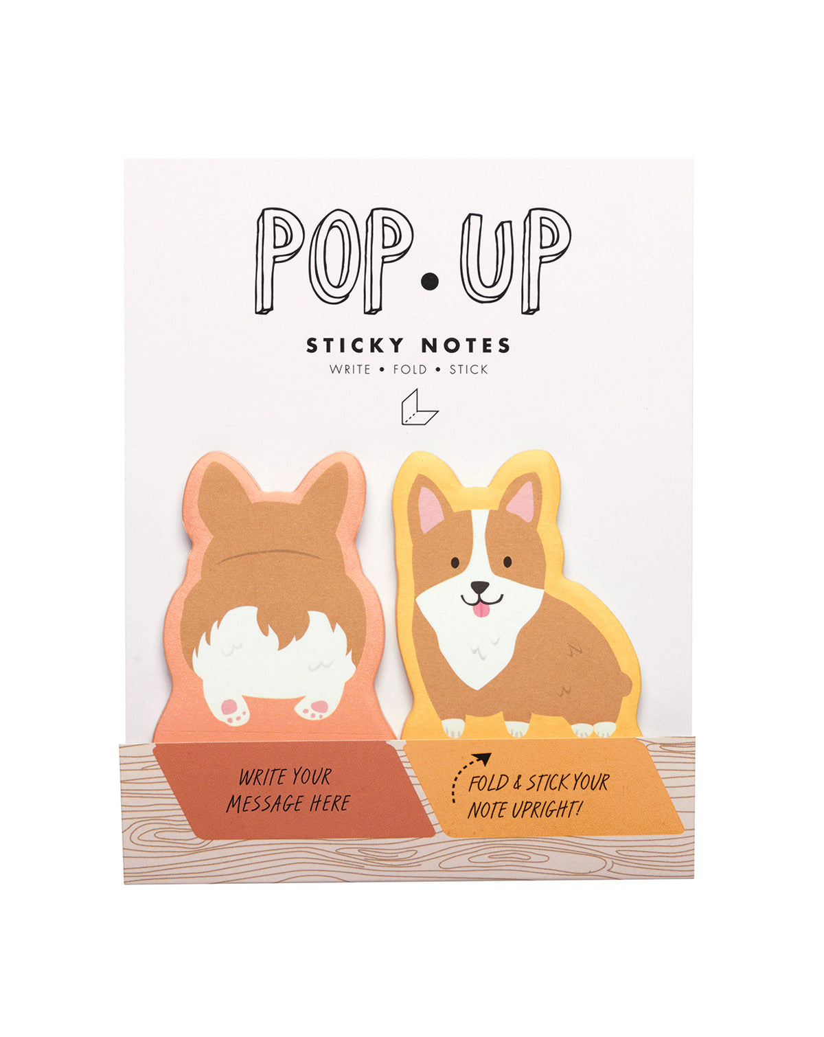 Pop-up sticky notes with corgi designs on a white background