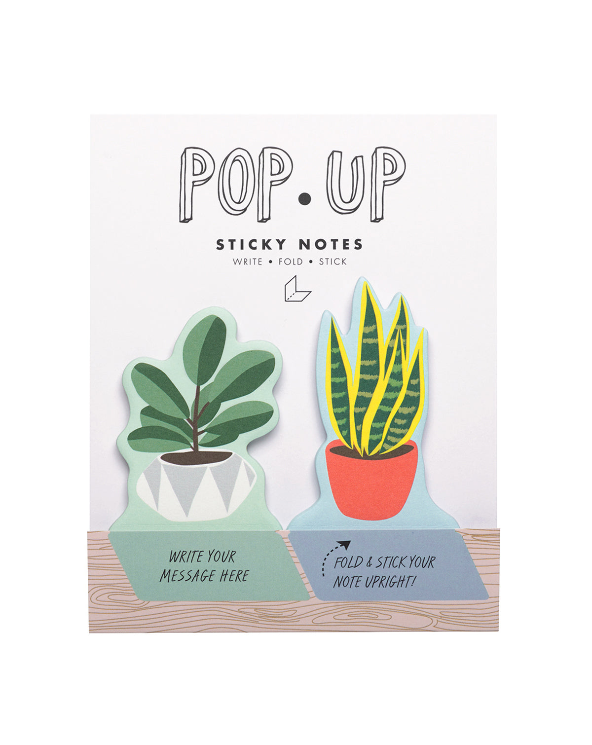 Pop-up sticky notes with plant designs on a white background
