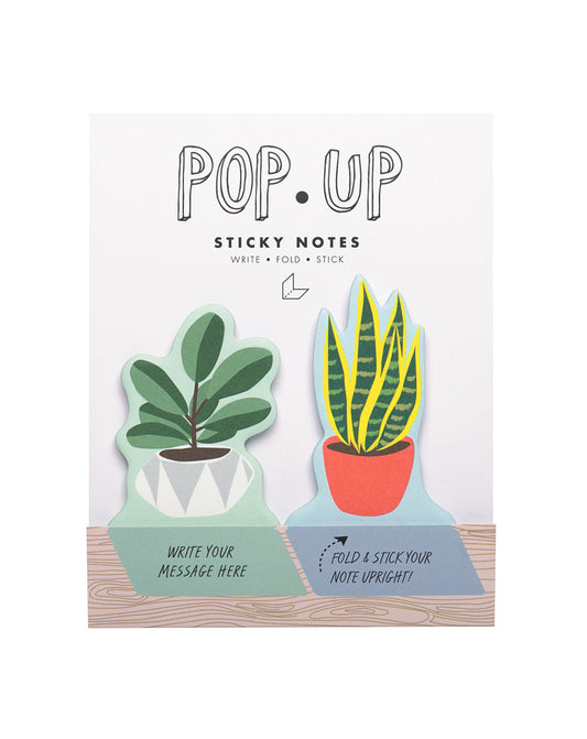 Pop-up sticky notes with plant designs on a white background