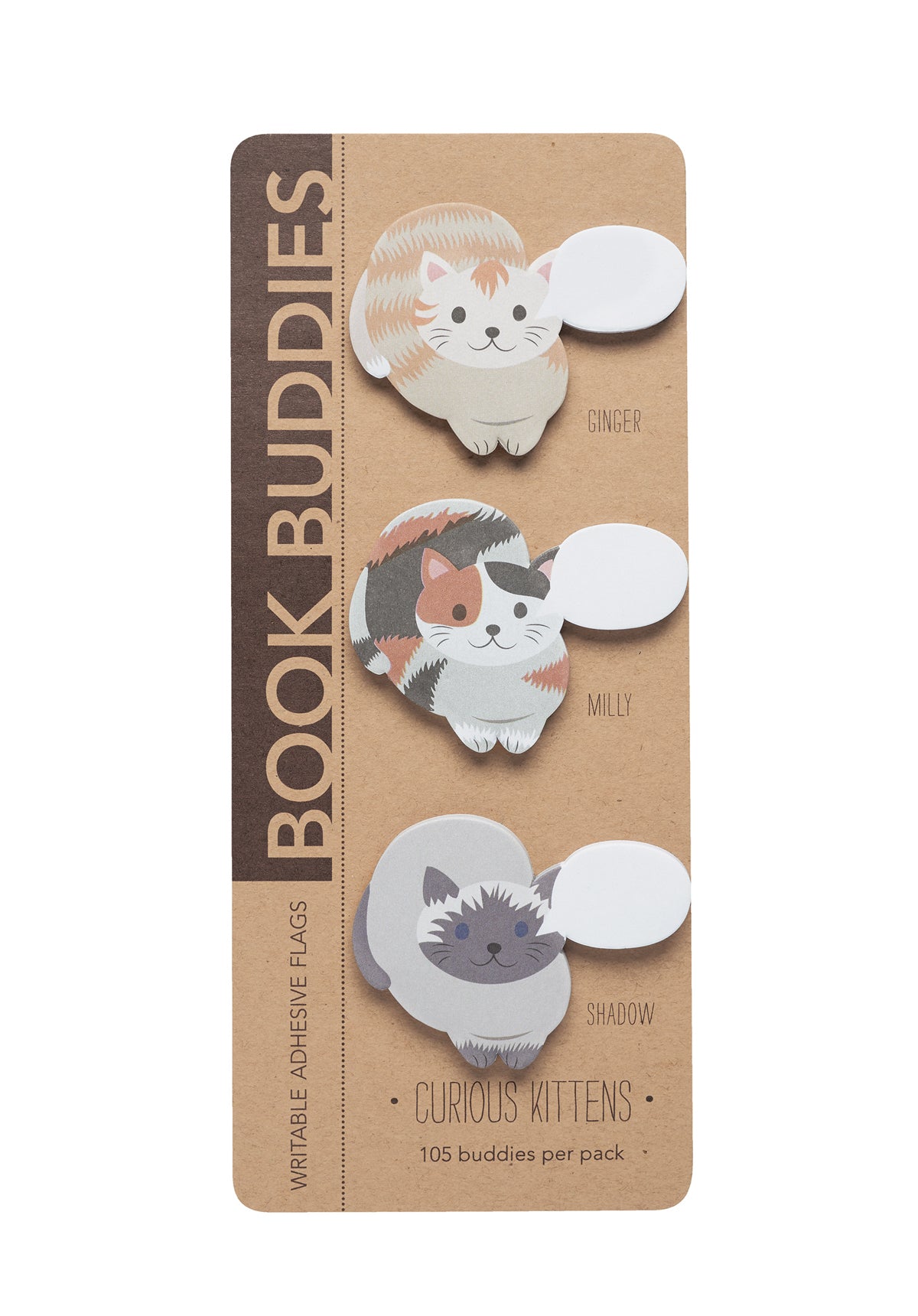 Pack of Book Buddies with cat-shaped bookmarks on a brown card.