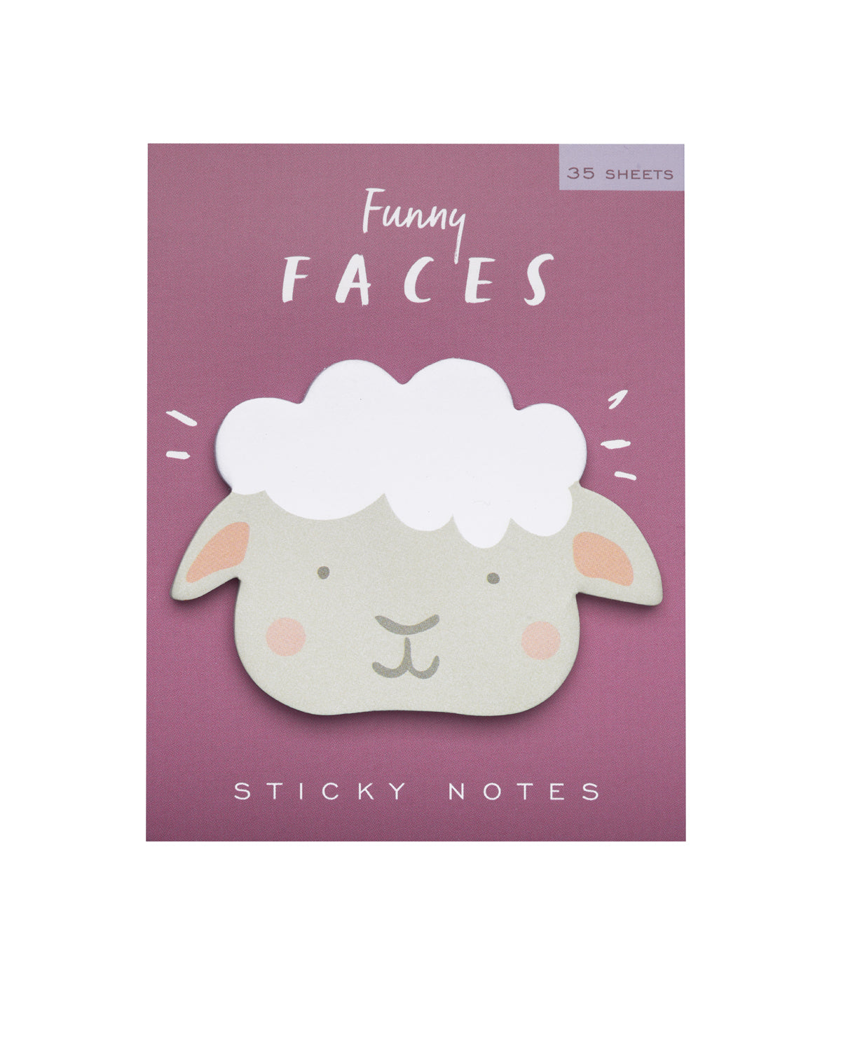 Die cut sticky notes with a sheep face design on a pale purple background.