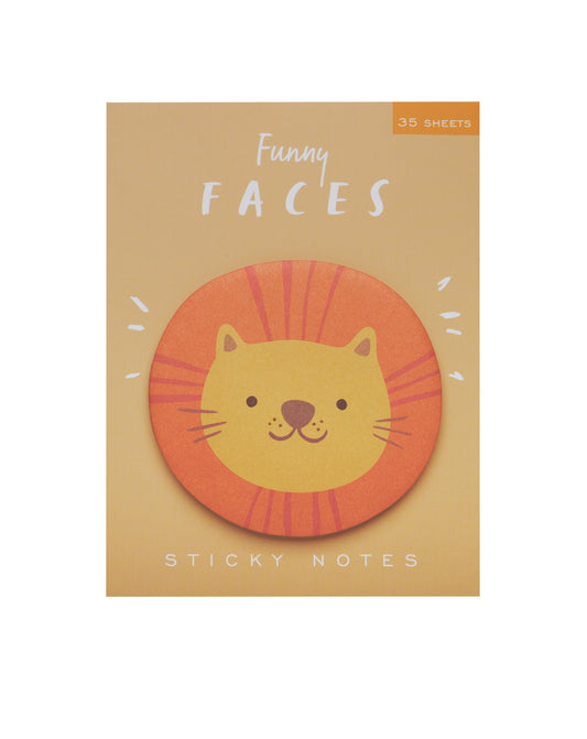 Die cut sticky notes with a lion face design on a light orange background.