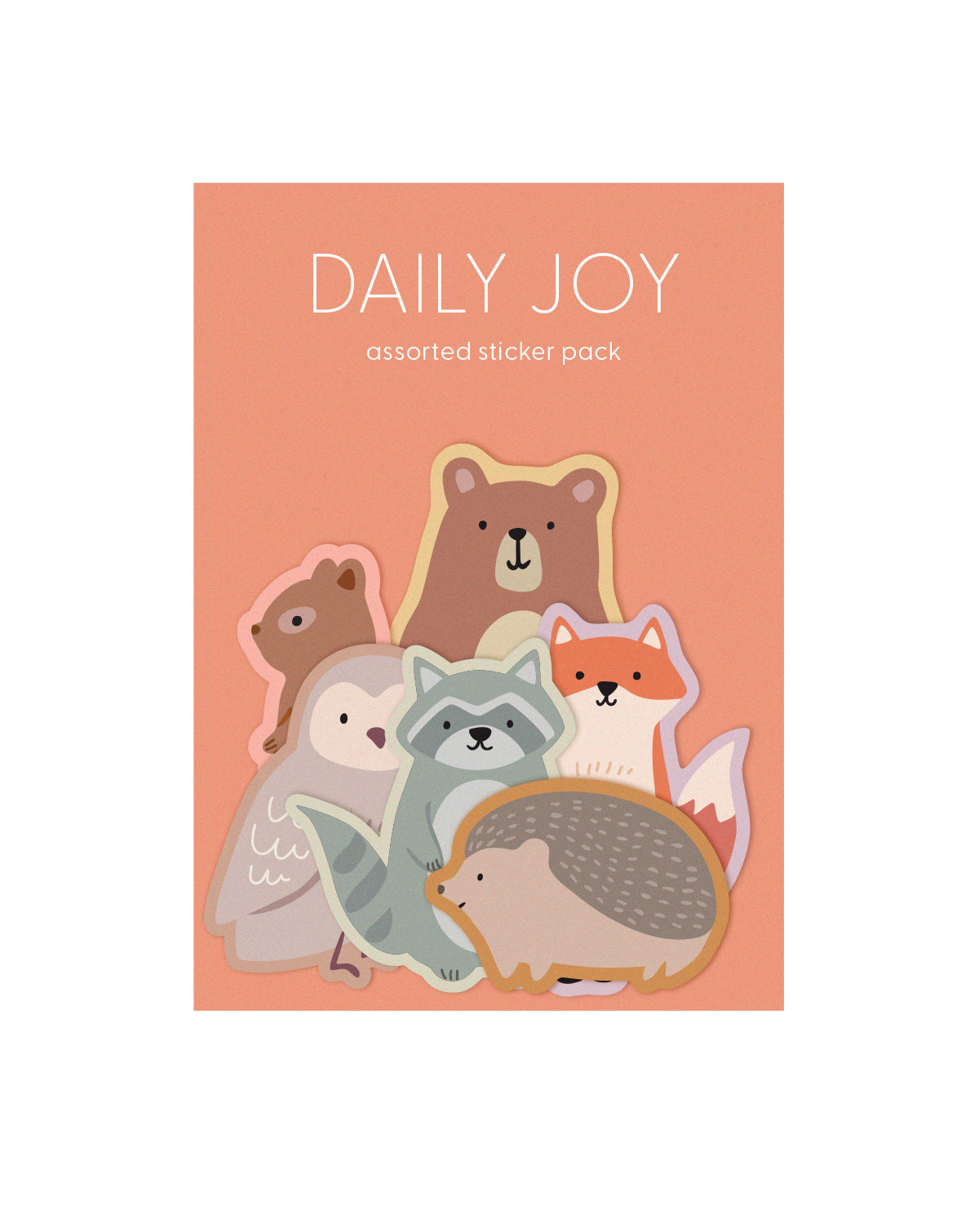 Pack of flake stickers with forest animal illustrations featuring the brand 'Daily Joy'.