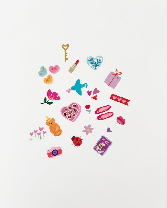 Valentine's Day - themed  washi stickers on a white background