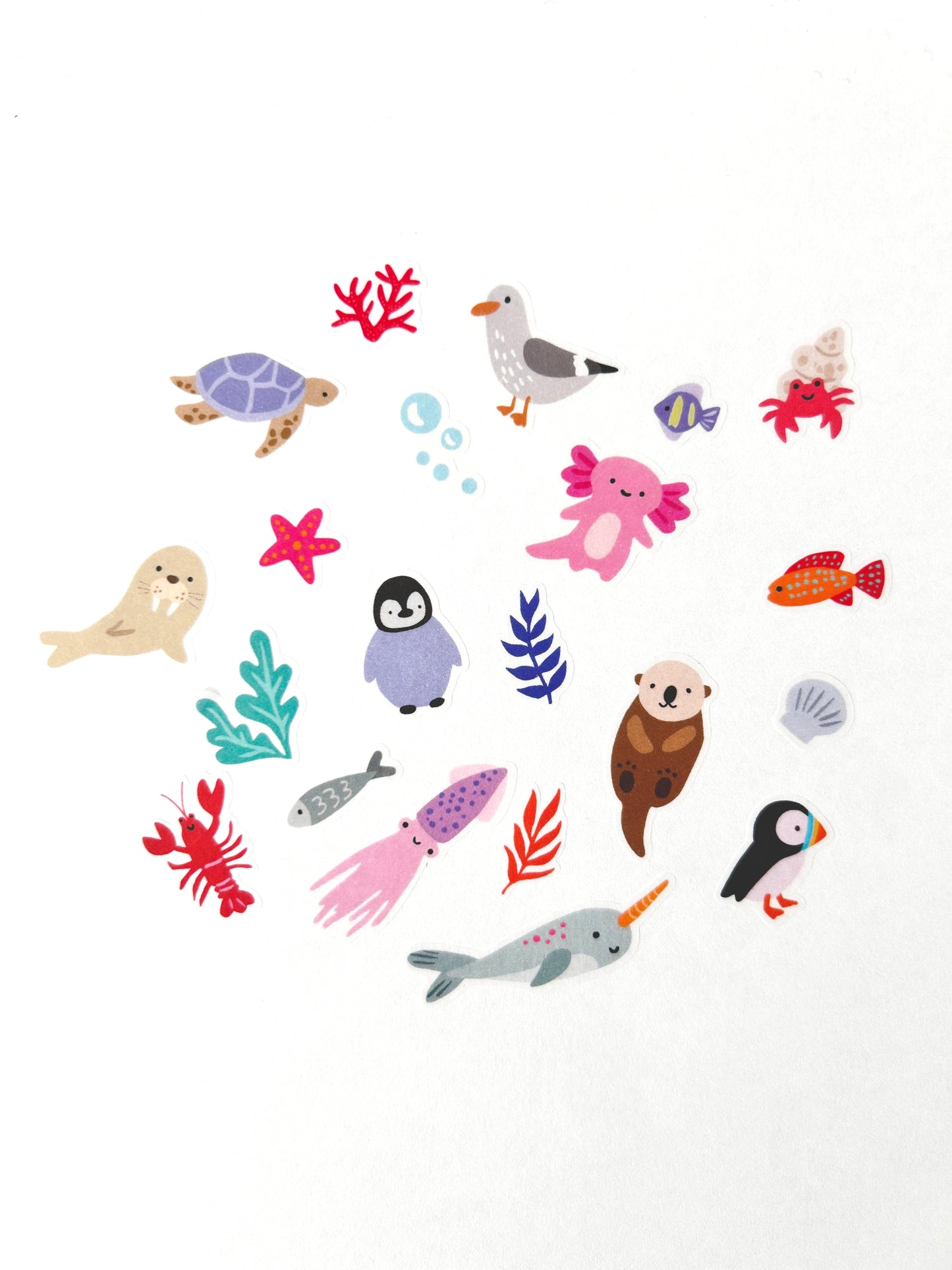 Ocean - themed washi stickers on a white background