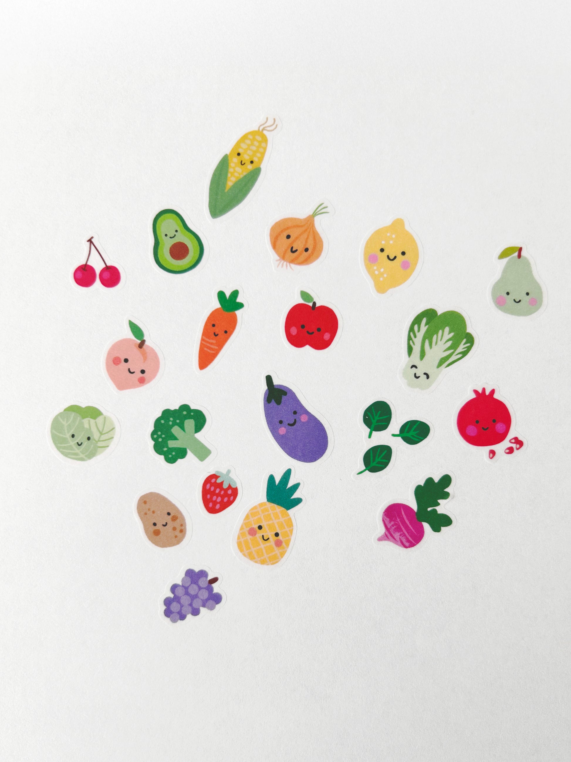 Fruit and vegetable washi stickers on a white background