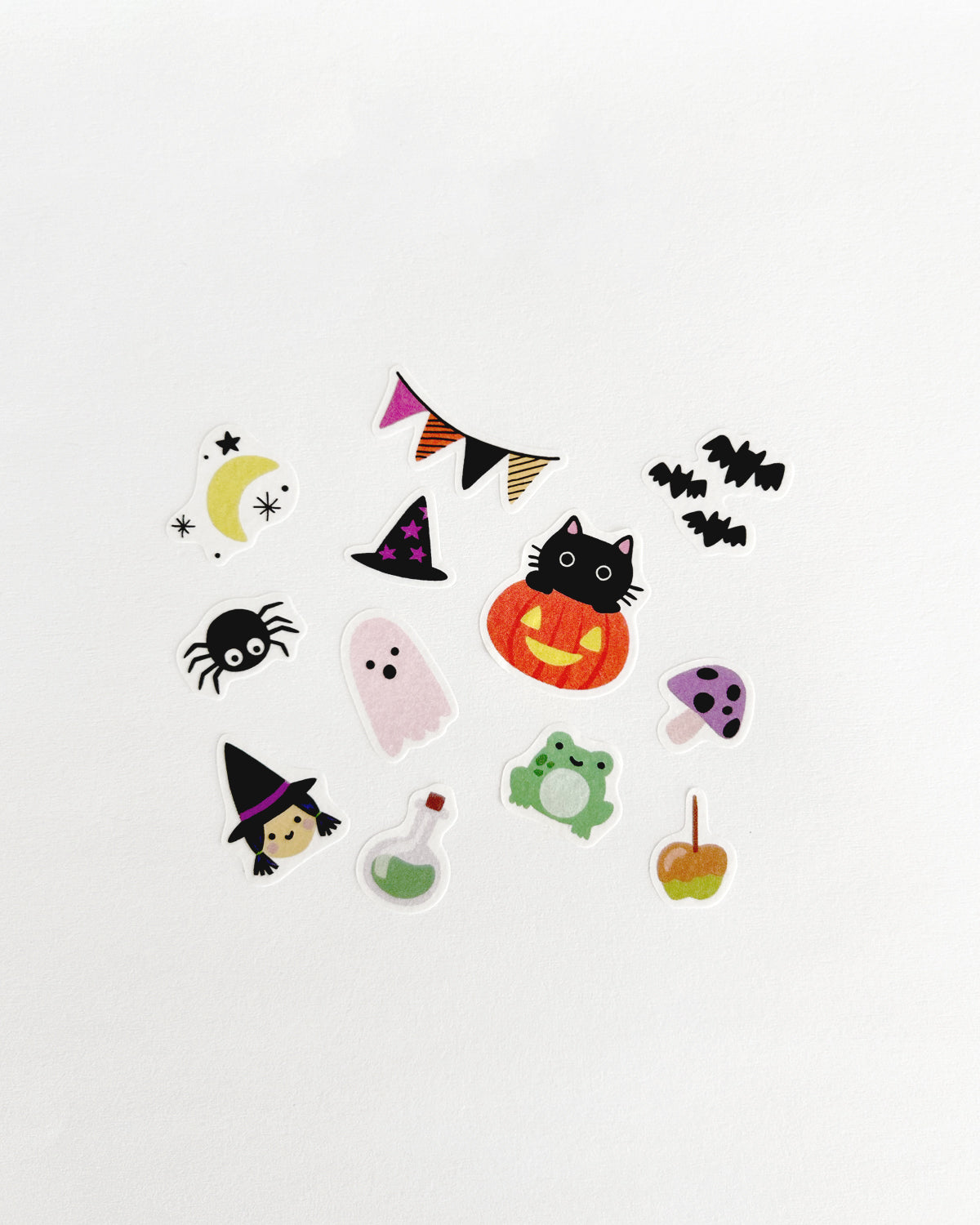 Halloween-themed washi stickers on a white background
