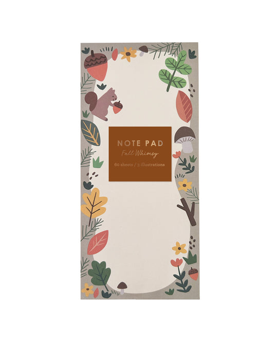 Notepad with nature-themed design on a white background. Packaged with a foil-stamped label.