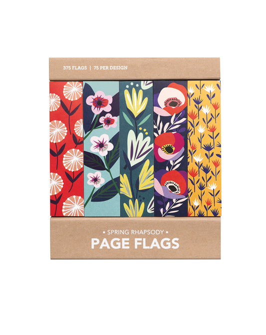 Set of illustrated floral page flags featuring richly colored modern flowers and patterns