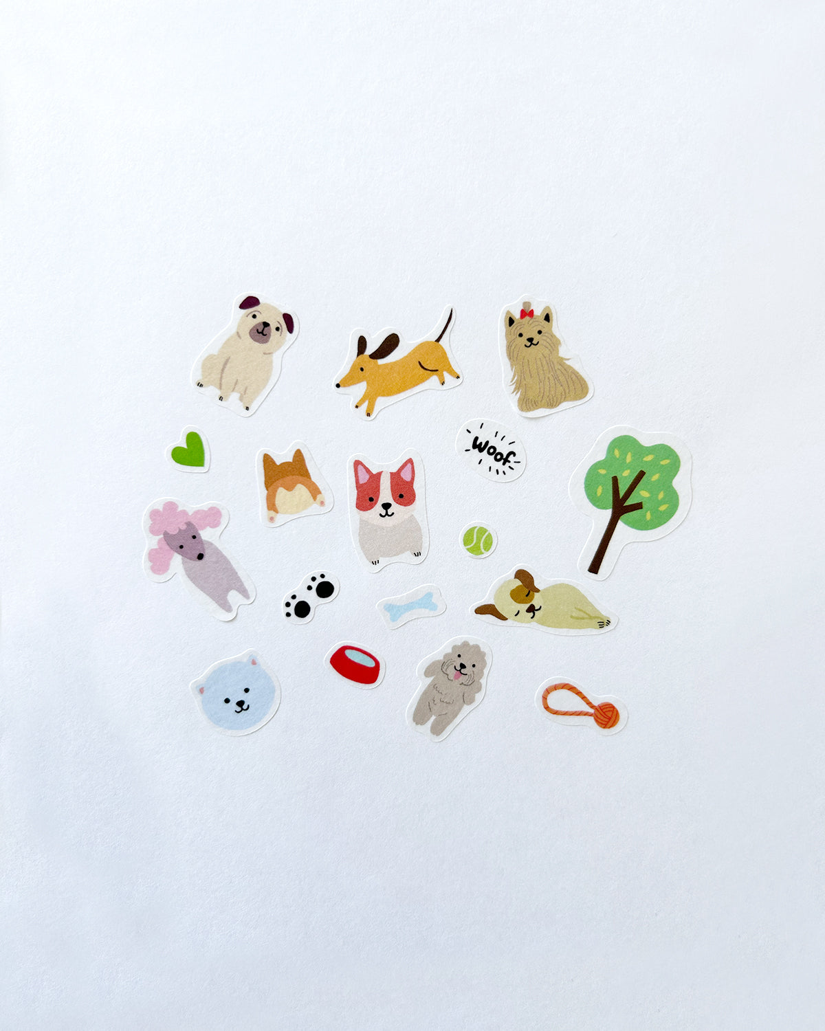 Dog - themed  washi stickers on a white background