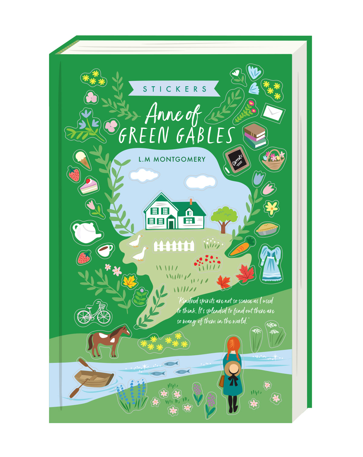 Clear sticker sheet of 'Anne of Green Gables' themed illustrations on a green background