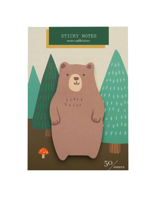 Package of die-cut sticky notes featuring a standing, smiling bear