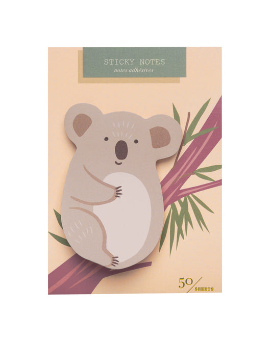 Package of die-cut sticky notes featuring a smiling koala.