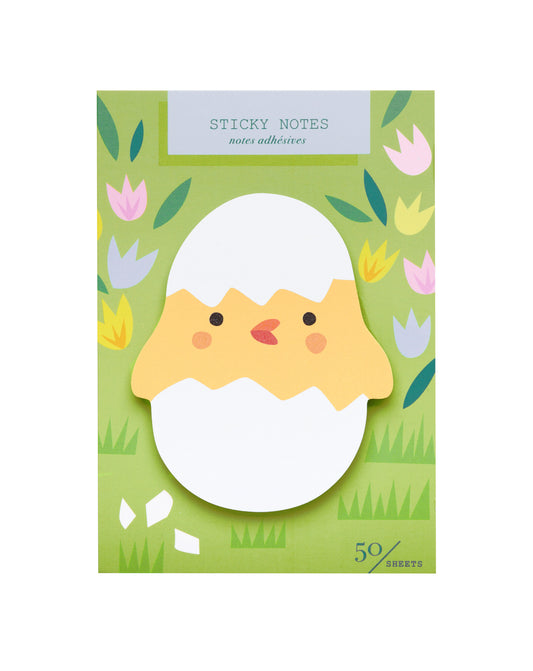 Package of die-cut sticky notes featuring a baby chick hatching from an egg