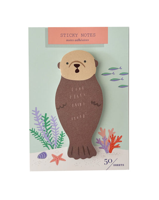 Package of die-cut sticky notes featuring a sea otter