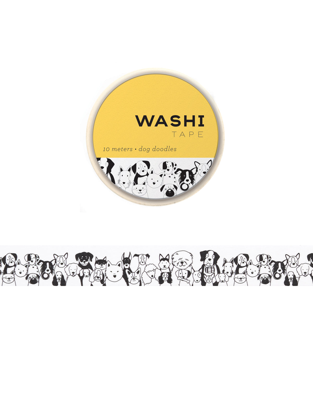 Washi tape with black and white dog doodles design 
