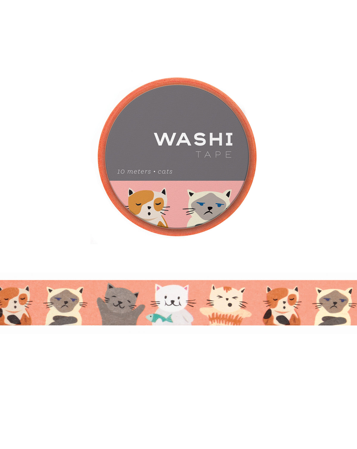 Washi tape with an illustration of cats with funny expressions