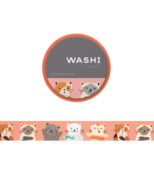 Washi tape with an illustration of cats with funny expressions