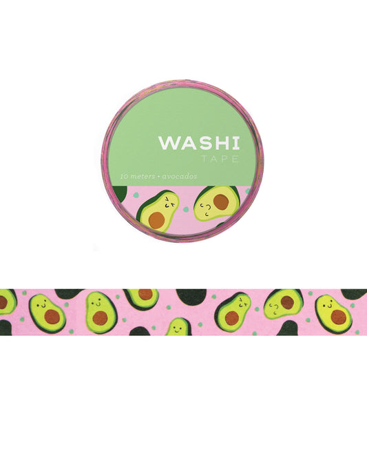 Washi tape with an illustration of smiling avocados
