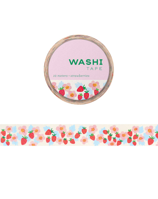 Washi tape with an illustration of strawberries and blossoms