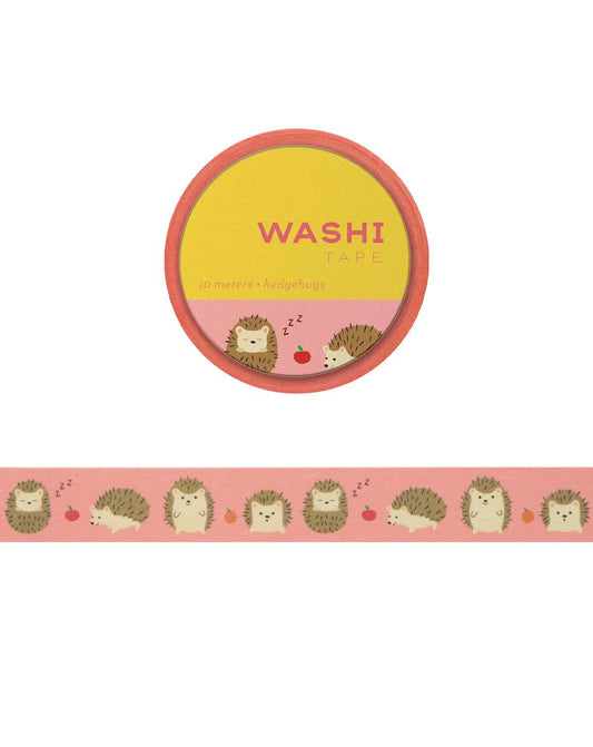 Washi tape with illustrations of hedgehogs and apples in various positions