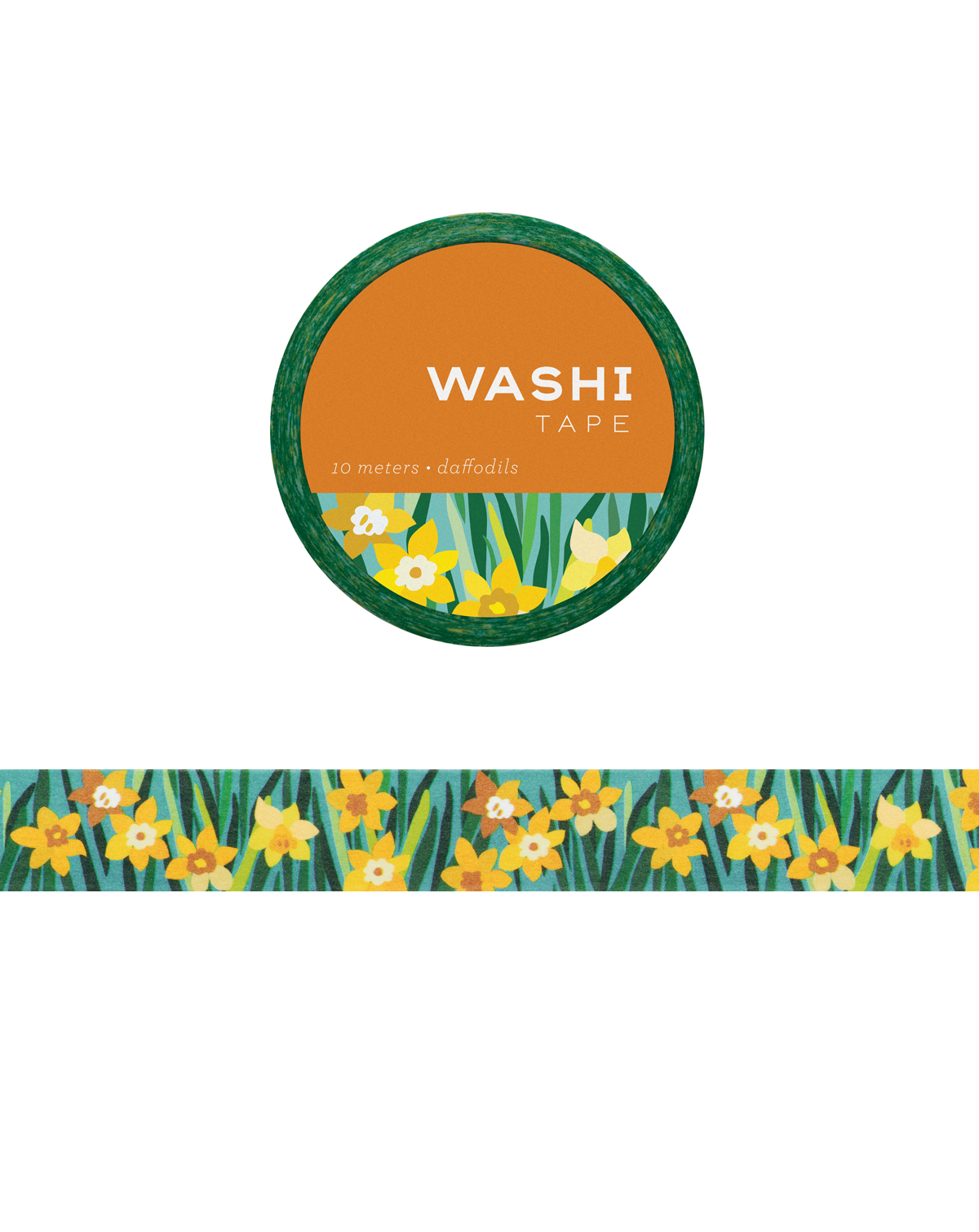Washi tape with illustrations of daffodils in a field