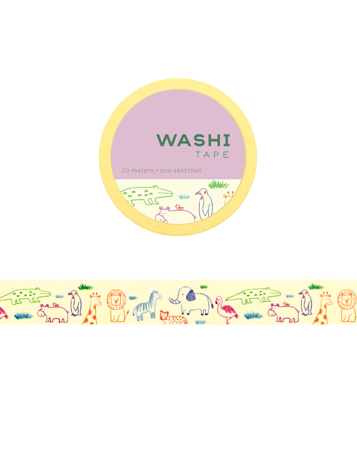 Washi tape with illustrations of zoo animal sketches