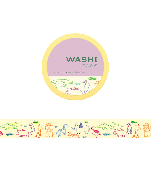 Washi tape with illustrations of zoo animal sketches