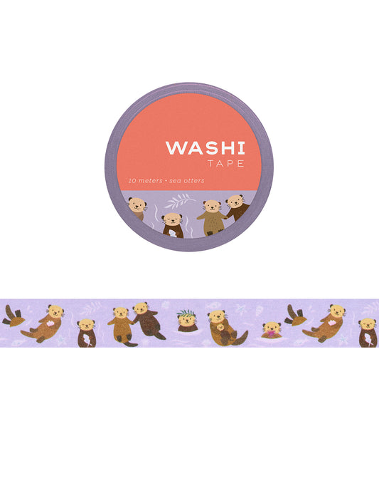 Washi tape with illustrations of various sea otters playing in water