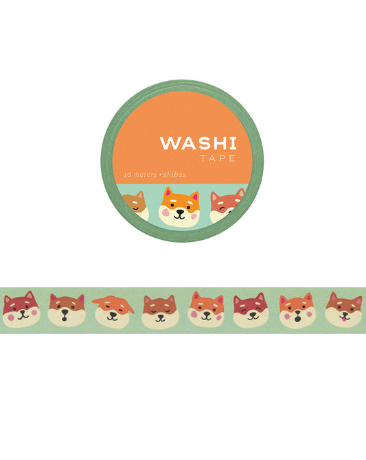 Washi tape with illustrations of various shiba inu faces
