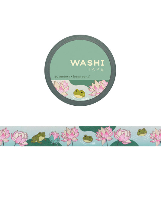Washi tape with illustrations of various frogs and lotus flowers