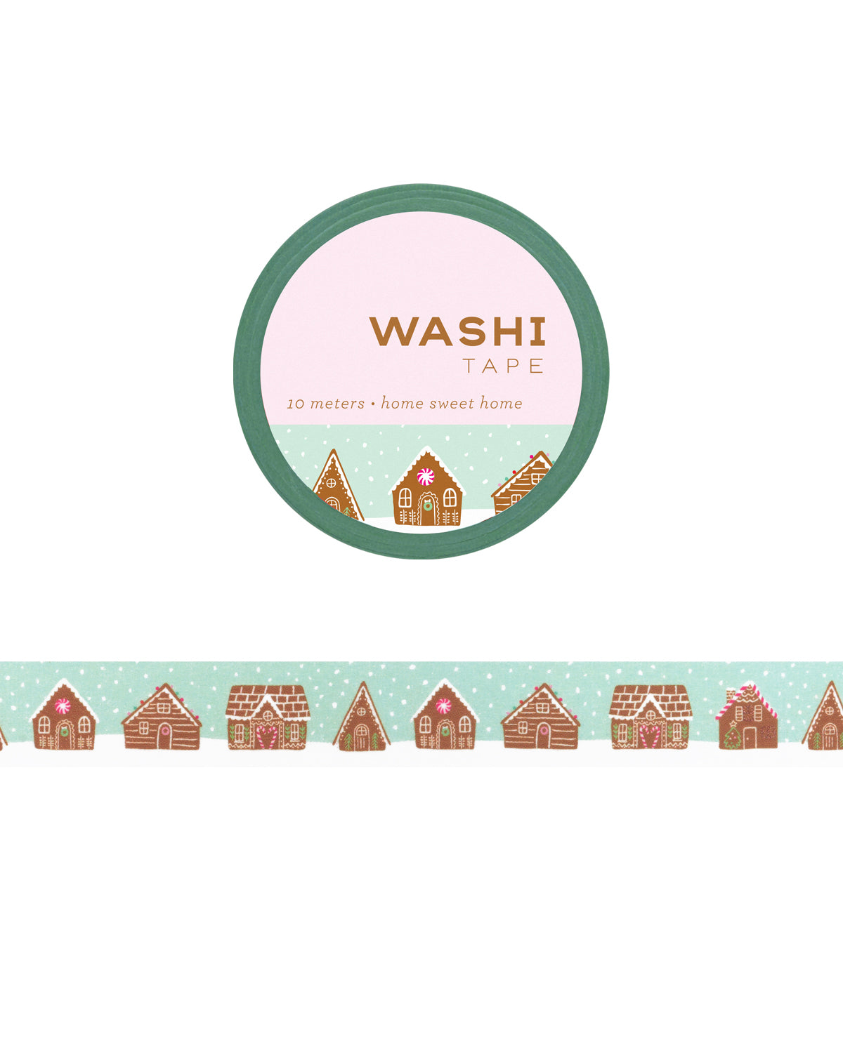 Washi tape with gingerbread house design on a white background