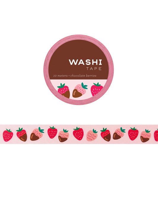 Washi tape with strawberry and chocolate berry design on a white background