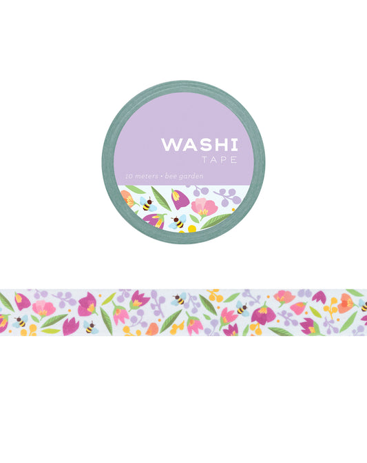 Photo of washi tape featuring bees and flowers on a white background
