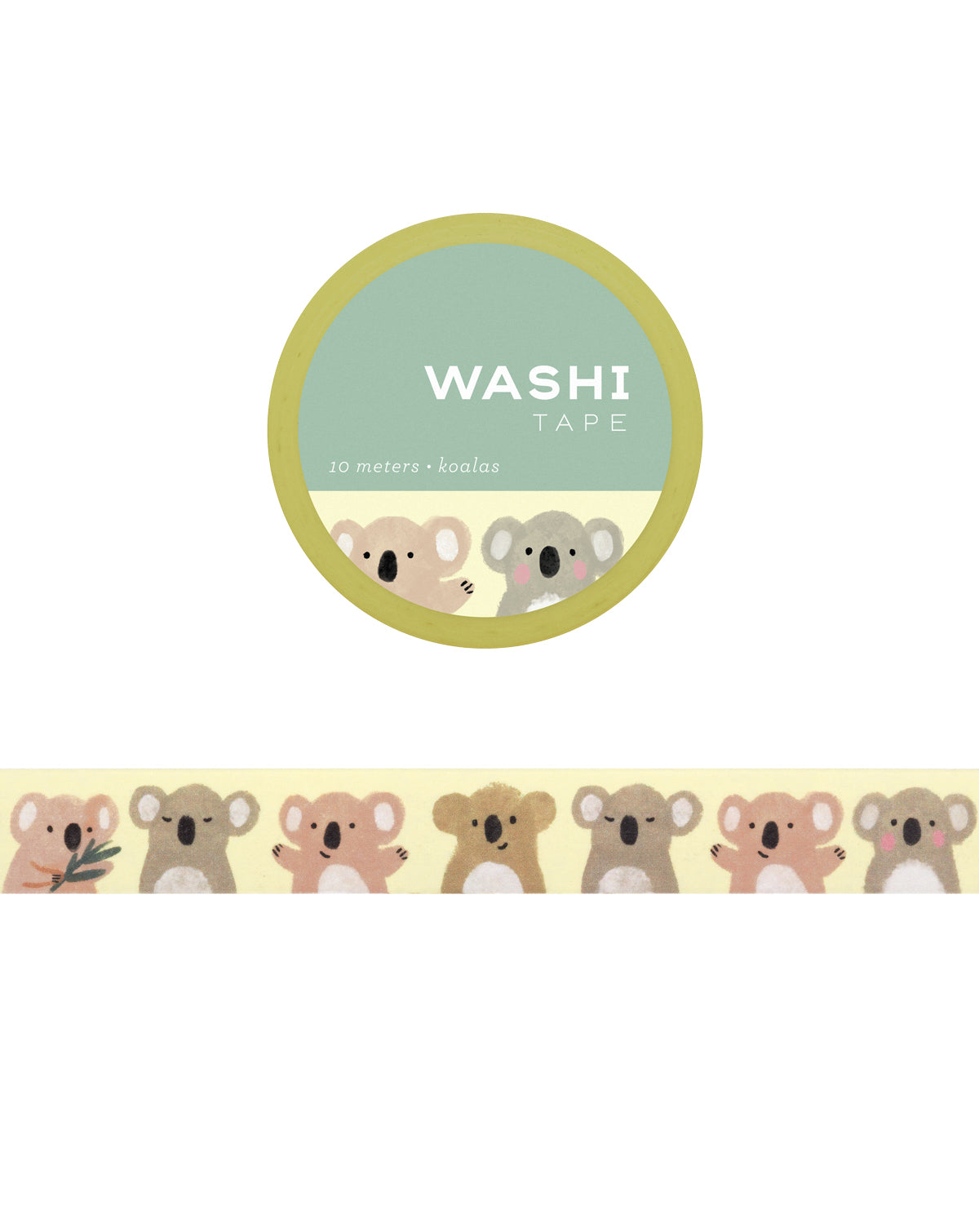 Washi tape with design of various koalas on a white background