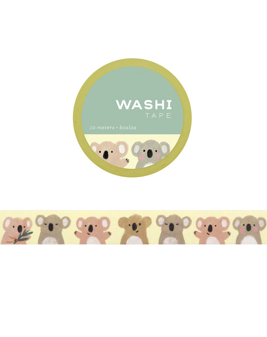 Washi tape with design of various koalas on a white background