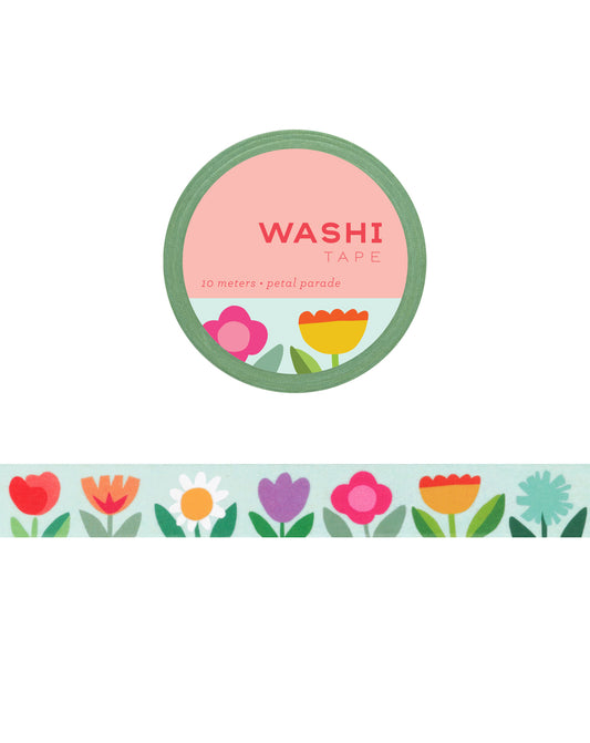 Washi tape with colorful floral design on a white background