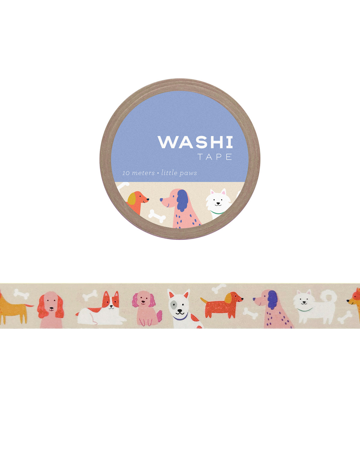 Washi tape with various dogs on a white background