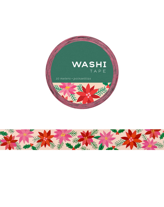 Washi tape with poinsettia design on a white background