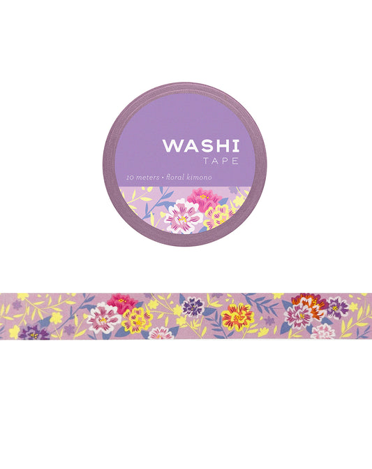Kimono-style floral washi tape. Featuring colorful flowers with a purple background. 