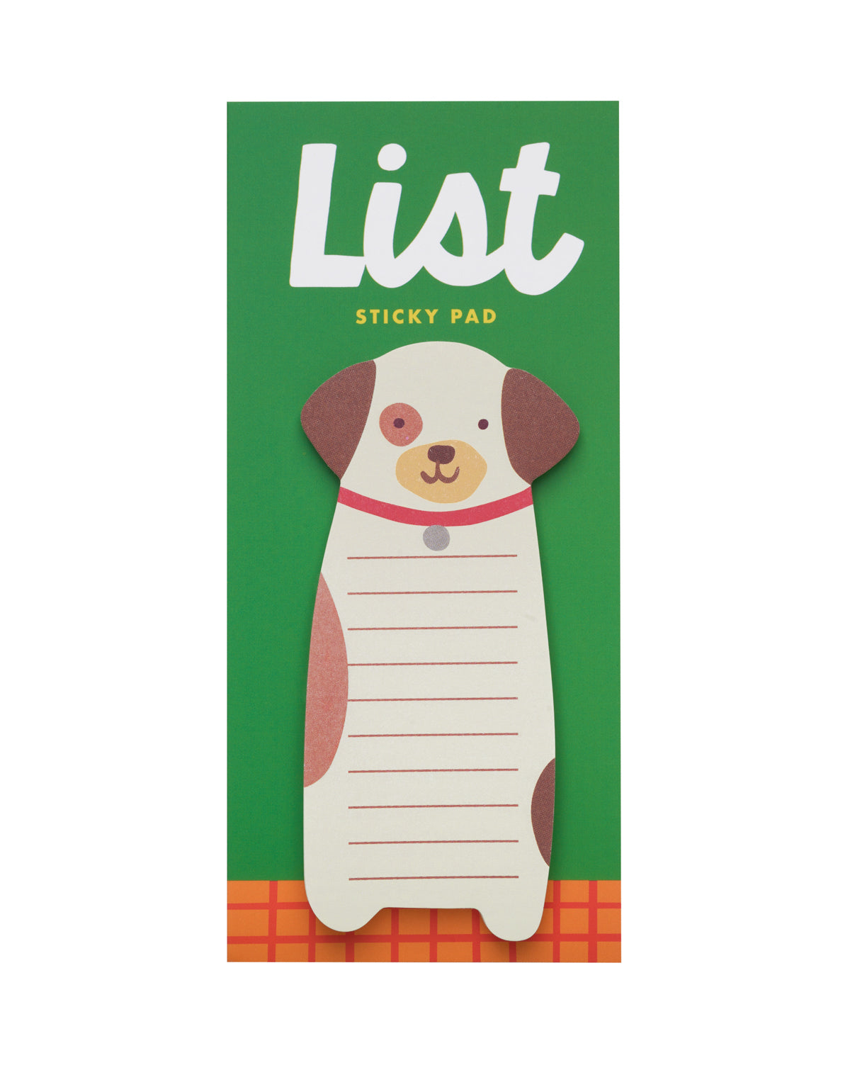 Dog-shaped sticky note pad with 'List' text on a green background