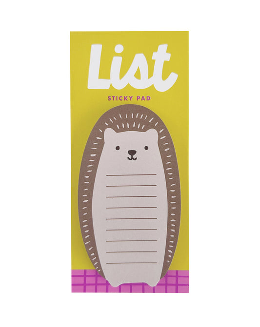 Sticky pad with hedgehog design on a yellow packaging card 