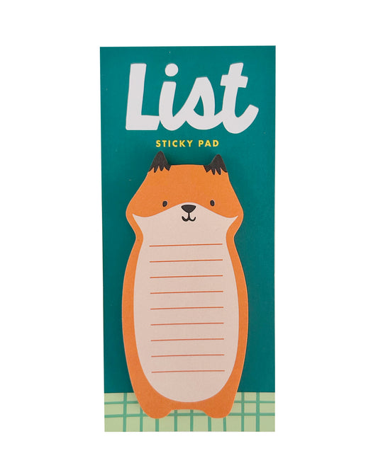 Sticky pad with fox design on a teal packaging background